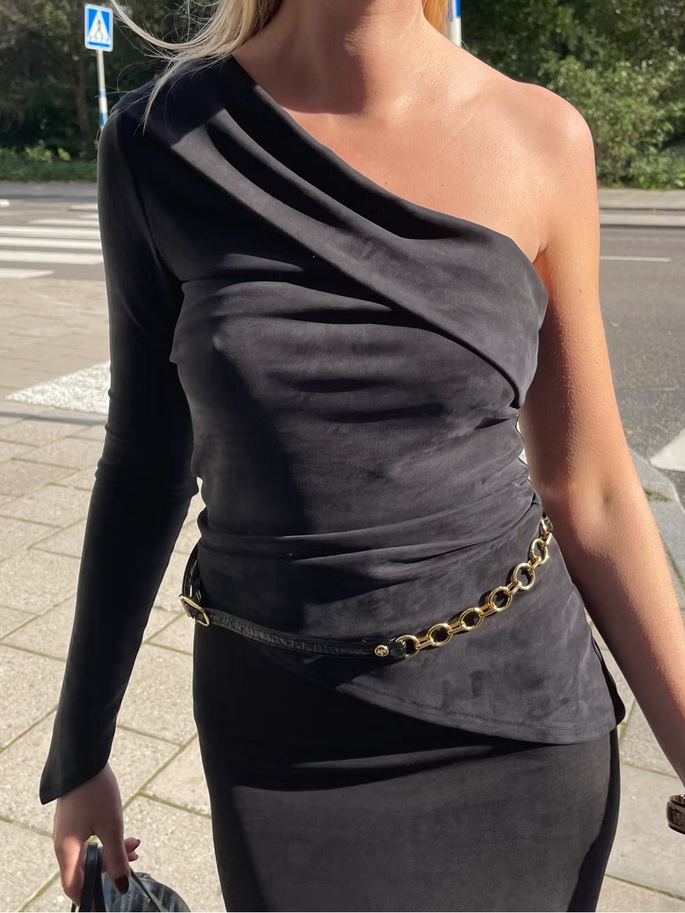 Djerf Avenue Midnight One Shoulder Top NWOT